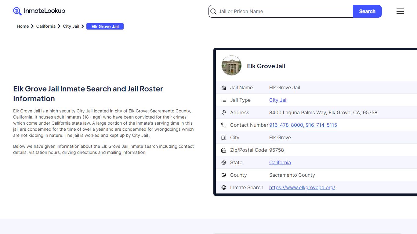Elk Grove Jail Inmate Search - Elk Grove California - Inmate Lookup