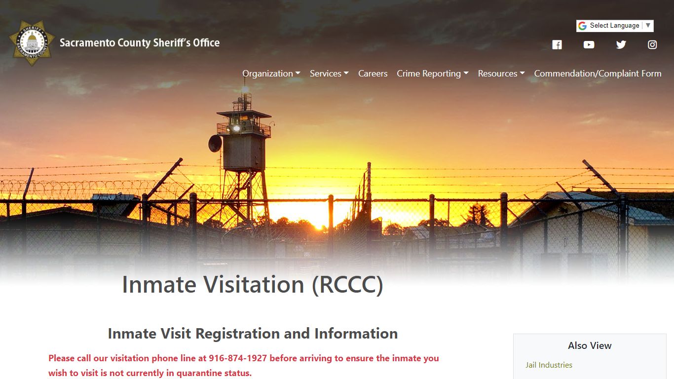 Inmate Visitation (RCCC) - Sacramento County Sheriff's Department